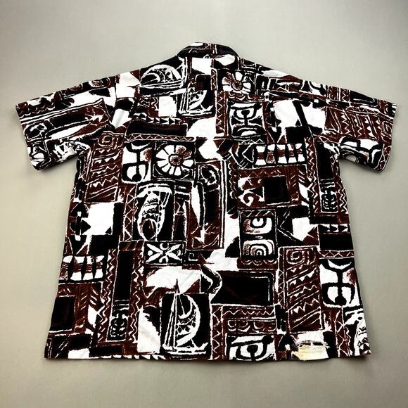 Vintage Diamond Head Hawaiian Shirt Adult XL Brown Surf Beach Tribal Button 60s - Picture 4 of 10